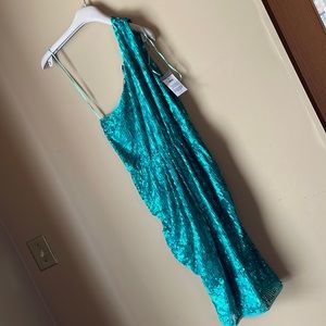 ASOS green one shoulder sequin dress sz6 NWT